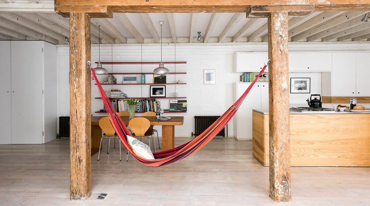 Living room hammock inside Swing apartment