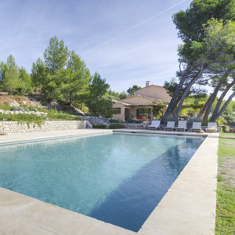 Swim in the pool or relax on the loungers