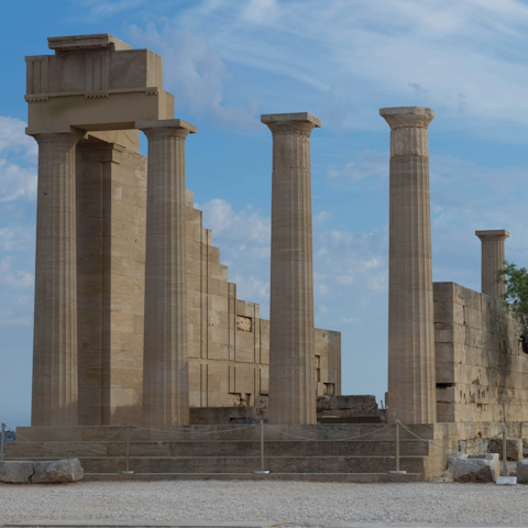 Explore the historical Lindos Acropolis, less than a ten-minute drive away
