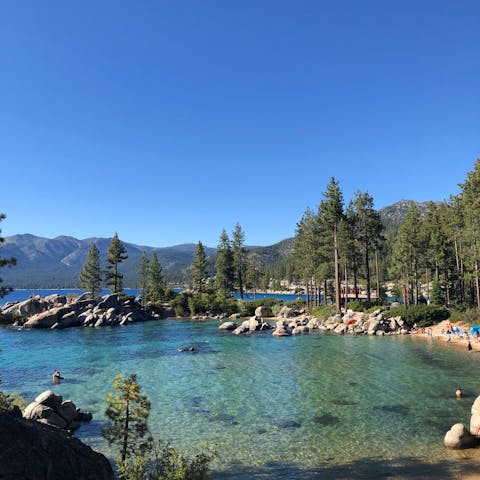 Take a five-minute drive to the shores of Lake Tahoe