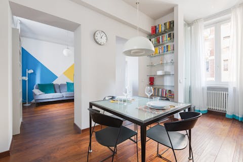Enjoy homecooked meals in the light-filled dining area