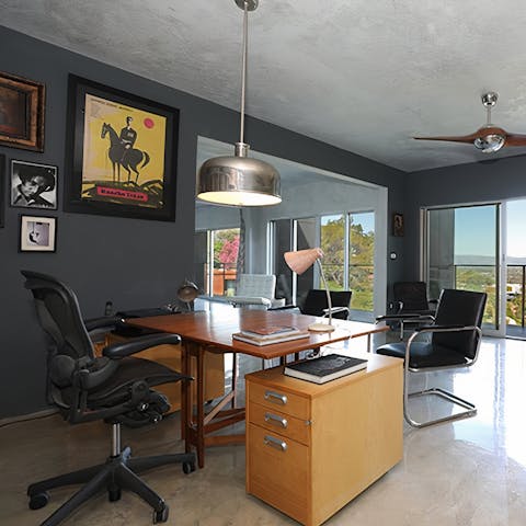 Attend remote work meetings from the comfort of the home's office