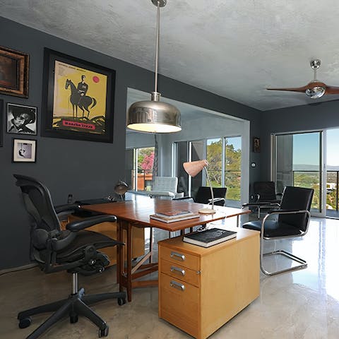 Attend remote work meetings from the comfort of the home's office