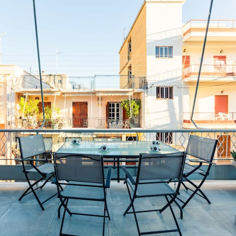 Soak up views of Kalamata from one of two private terraces