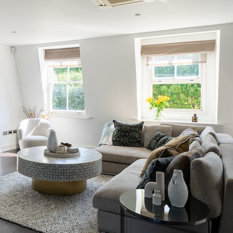 Get the gang together on the lounge-worthy L-shaped sofa for games or movie night