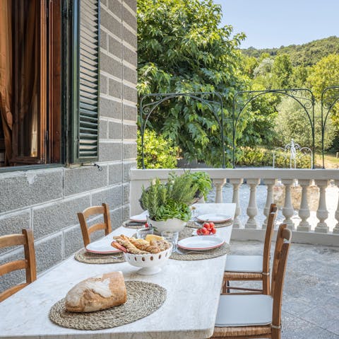 Gather for evening meals on the patio
