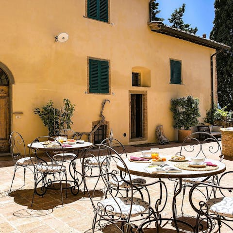 Enjoy a cappuccino out on the sunny terrace