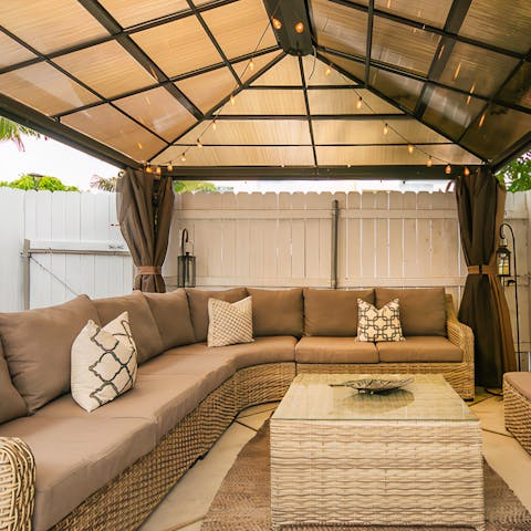 Spend the evening in the fairy-lit gazebo
