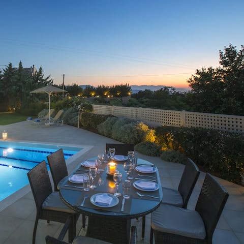 Grill up some tasty halloumi and kleftiko on the barbecue and dine alfresco at sunset