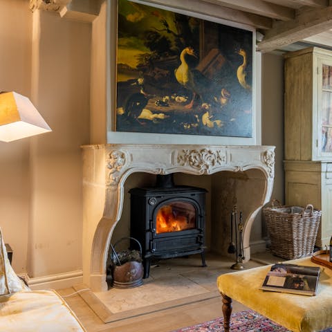 Relax by the wood-burning stove on a winter's evening