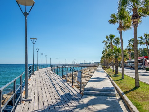 Stroll the Limassol boardwalk as the open sea stretches out beside you