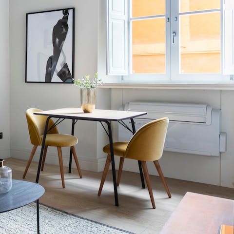 Sit down for a limoncello in the tasteful dining area