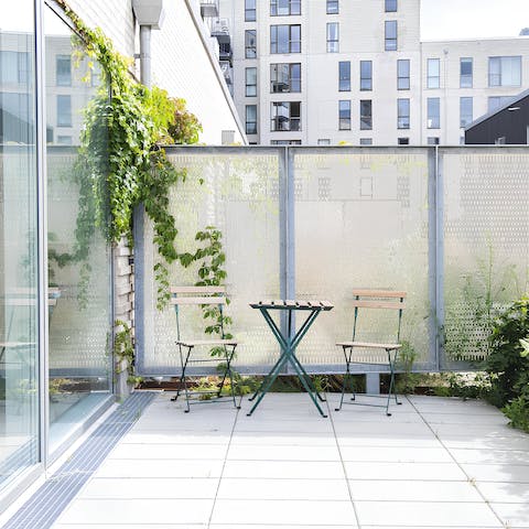 Relax on the patio with a Danish beer