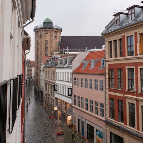 Look out over historic local buildings