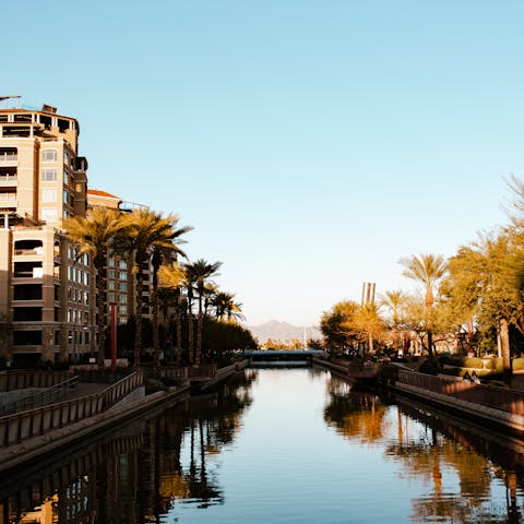 Wander down the Arizona Canal Trail, within a twenty–minute drive away