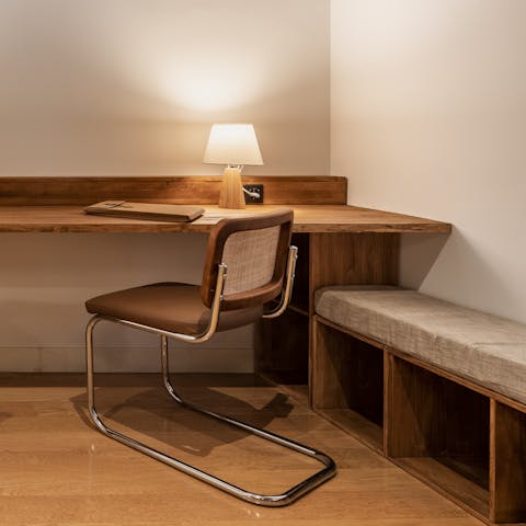 Work from home at the custom-built desk, or for more privacy, set-up in the master bedroom's study