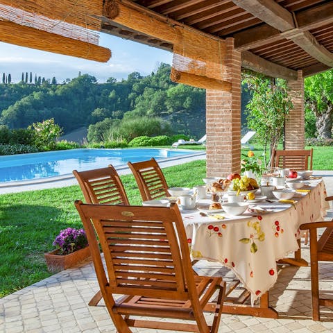 Enjoy an espresso on the shaded terrace by the pool or gather for an alfresco family dinner