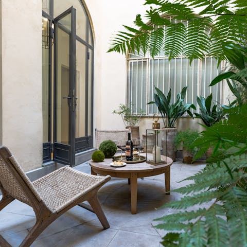Relax with evening drinks on the private terrace