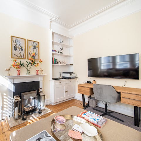 Catch up on work at the living area's desk space