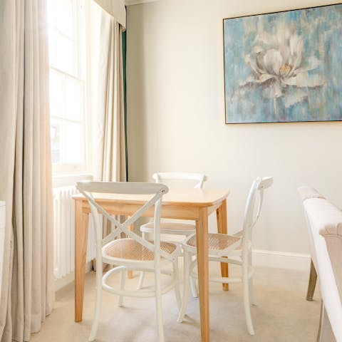 Enjoy a cup of Earl Grey at the pretty window-side table