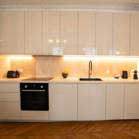 Try your hand at cooking some Parisian cuisine in the modern kitchen