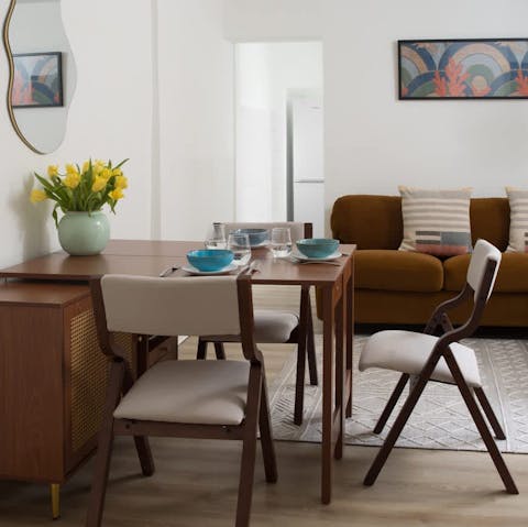 Enjoy takeaway fish and chips at the dining table