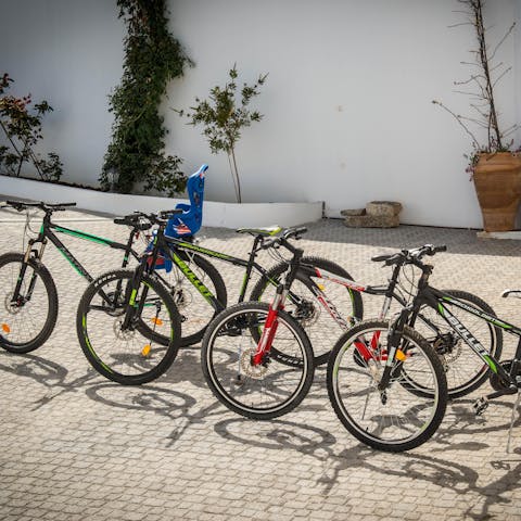 Hop on the villa's bikes to explore the nearby wooded trails leading to Canyon Spiliotissa