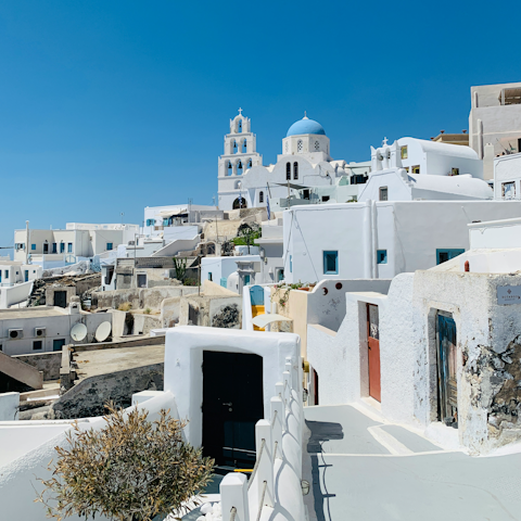 Explore the pretty village of Pyrgos, a five-minute drive away