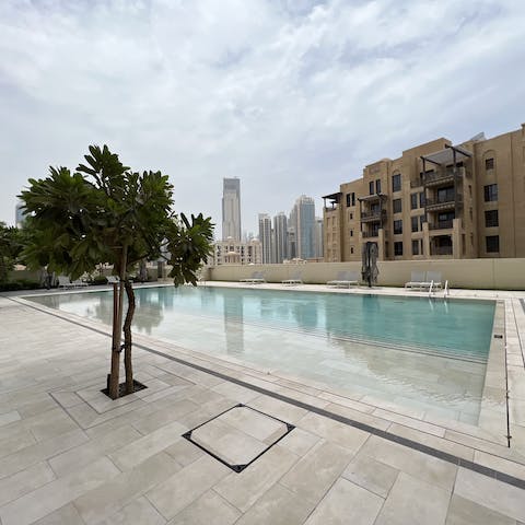 Cool off from the heat in the communal pool