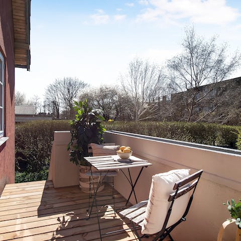 Start mornings with a cup of coffee on the sun-kissed balcony