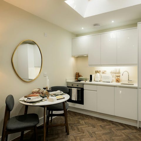 Enjoy a light bite in the cosy and compact kitchen