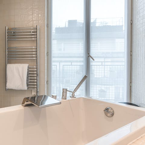 Check out views of the city from your bathtub