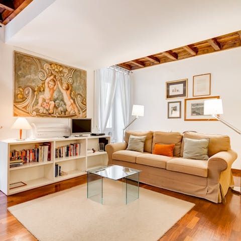 Relax in the lounge after picking a book from the host's collection