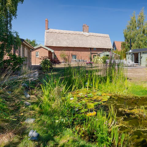 Explore the enormous gardens, with flat lawns for kids to play on and a pond