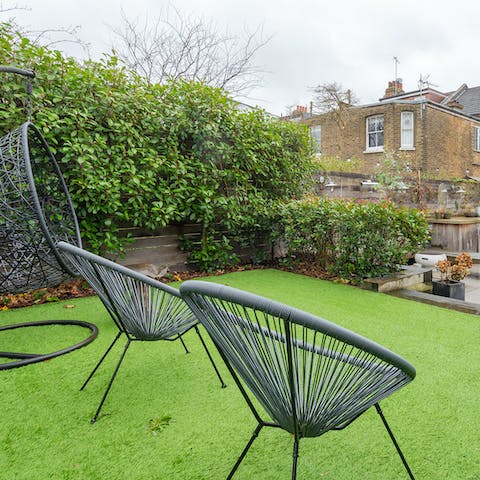 Sit back and relax in the egg-shaped chairs outside