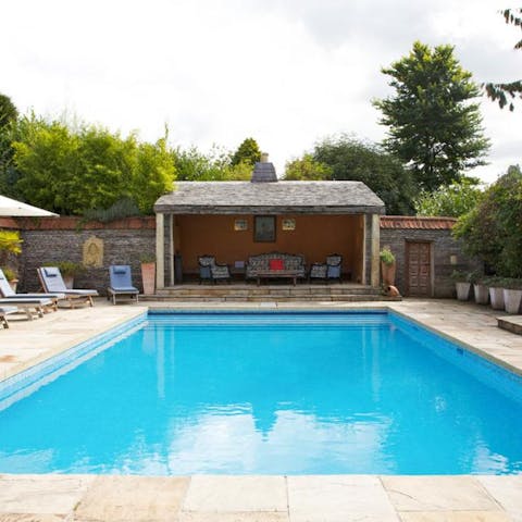 Splash about in the saltwater swimming pool heated by solar panels