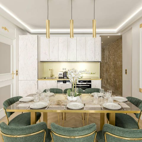 Enjoy a glass of Champagne at the dining table