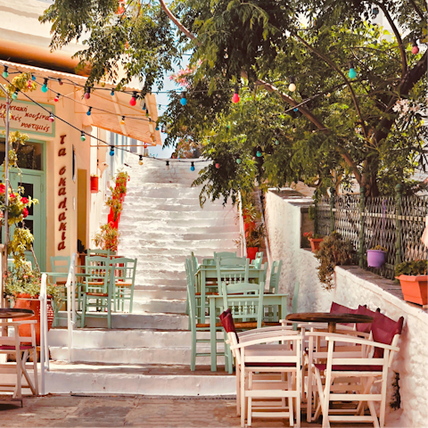 Stroll into Andros Town for a bite to eat