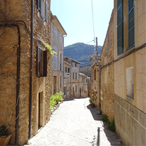 Explore Sineu, a traditional village with cafes and shops and a weekly market – it's a ten-minute drive away