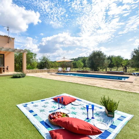 Enjoy an afternoon picnic in the garden, admiring the mountain views