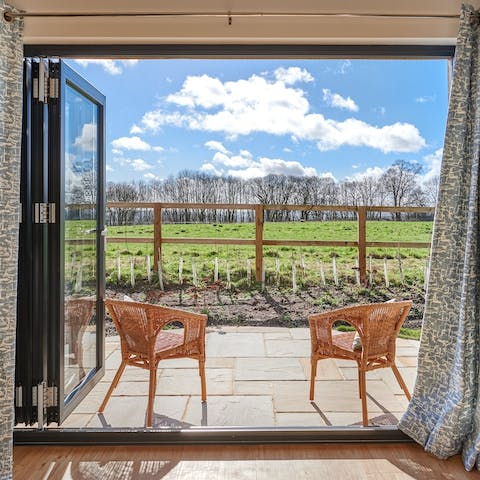Step out on the patio for a sunny morning coffee