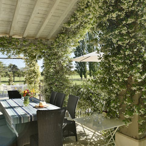 Serve up some French classics in this outdoor dining space