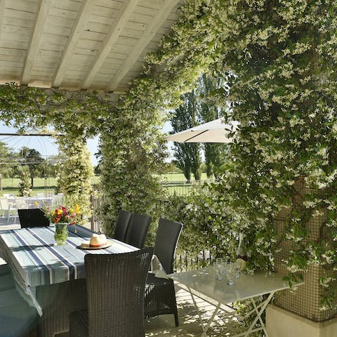 Serve up some French classics in this outdoor dining space