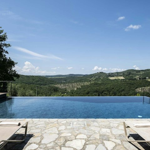 Soak up countryside views from the private heated pool
