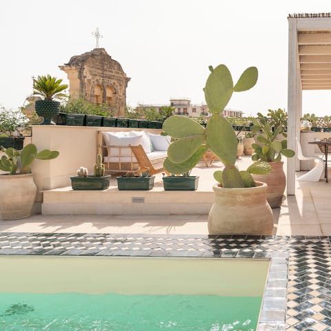 Spend balmy afternoons cooling down in the rooftop plunge pool