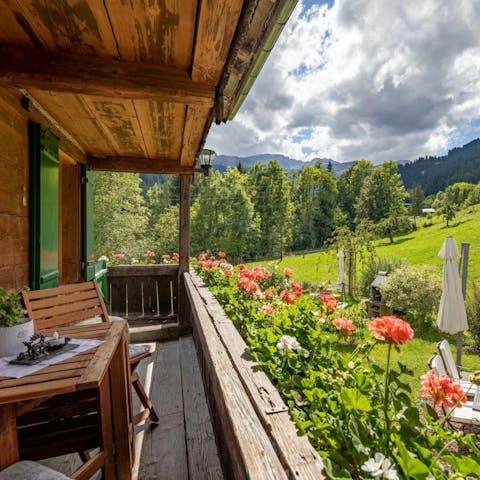 Admire the mountain vista from the private balcony
