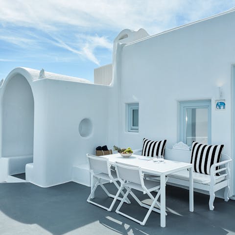 Enjoy an al fresco meal on the pretty terrace