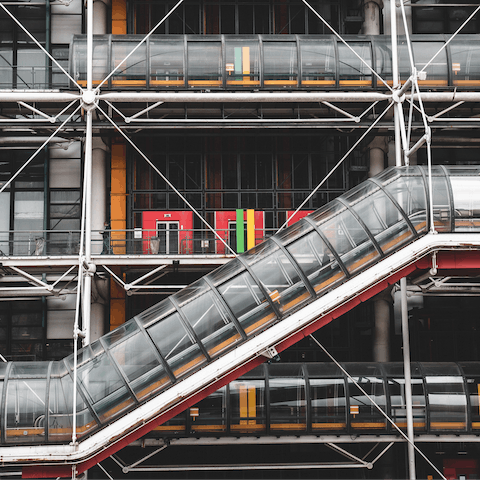 Explore the Marais and its Centre Pompidou, fifteen minutes away on foot