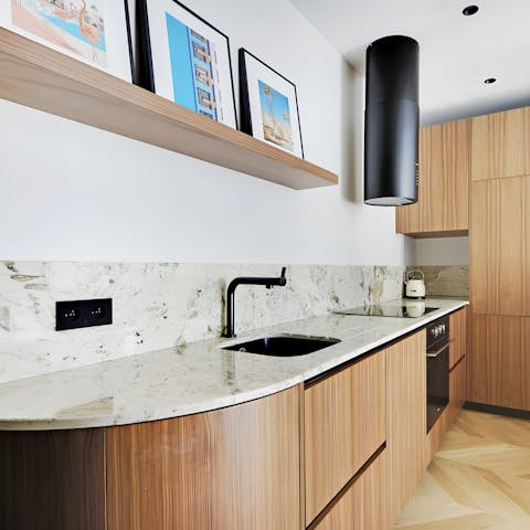 Prepare coffee and croissants in the modern kitchen