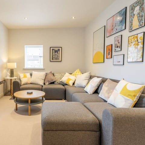 Stretch out on the huge corner sofa, there's enough room for everyone